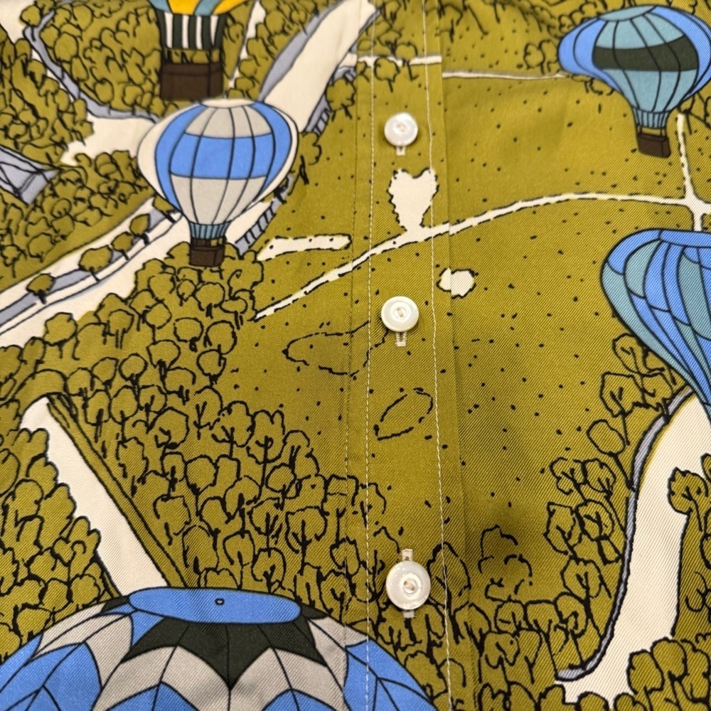 Tory Burch Green and Blue Hot Air Balloon Print Silk Twill Blouse Size 8 EUC - Picture 12 of 15